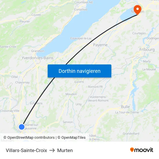 Villars-Sainte-Croix to Murten map