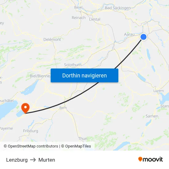 Lenzburg to Murten map