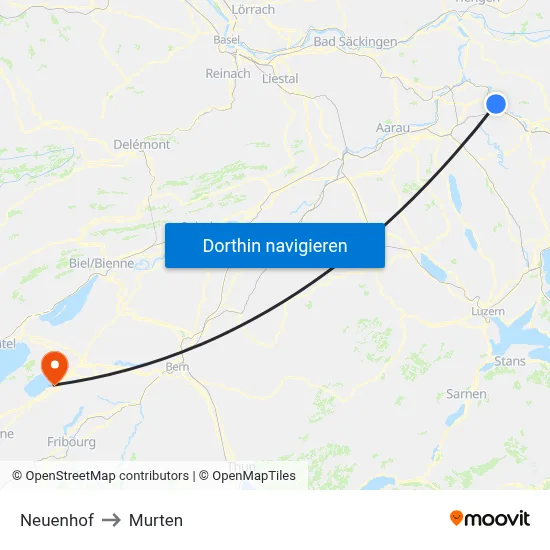 Neuenhof to Murten map