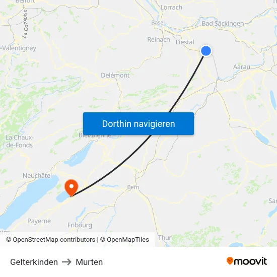 Gelterkinden to Murten map