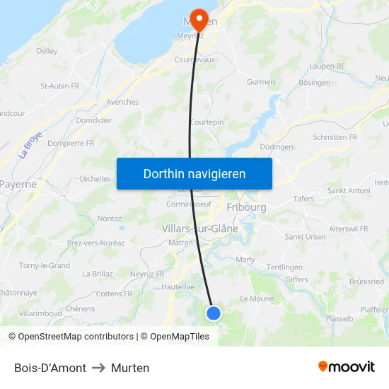 Bois-D’Amont to Murten map