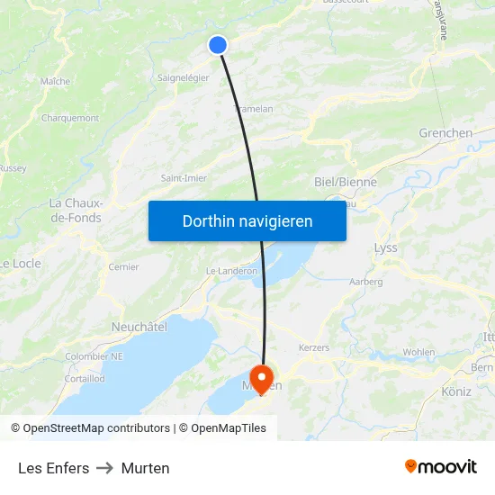 Les Enfers to Murten map