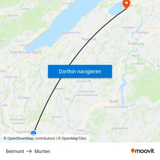 Belmont to Murten map