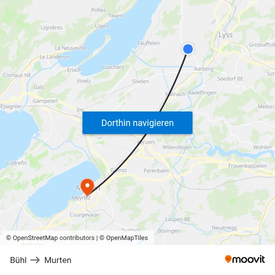Bühl to Murten map
