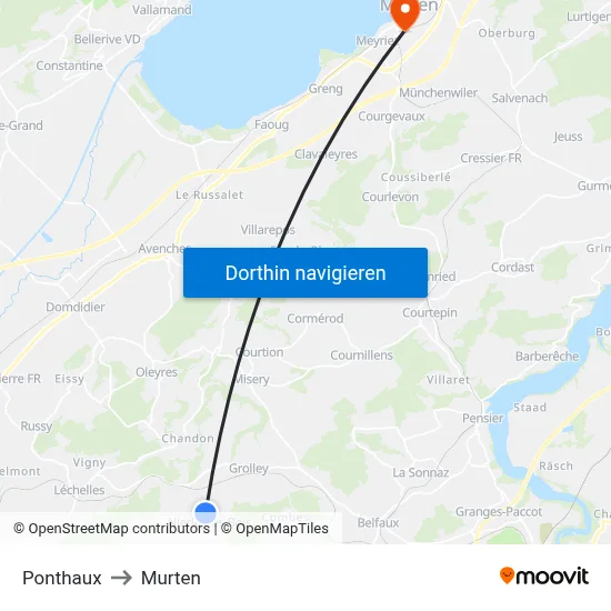 Ponthaux to Murten map
