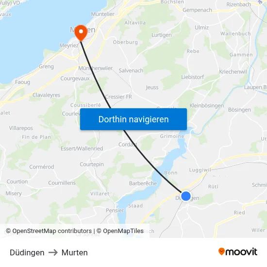Düdingen to Murten map