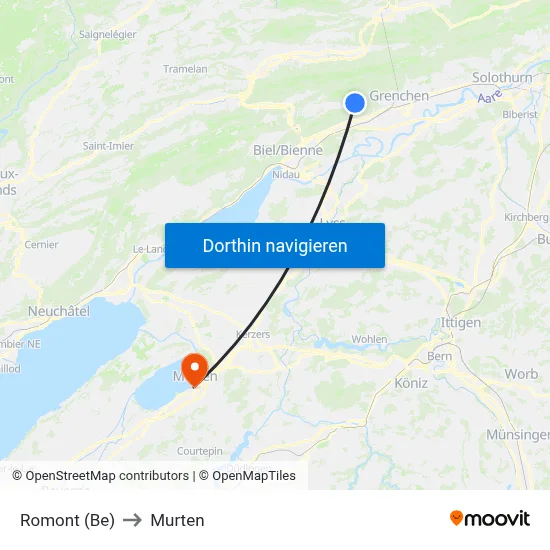 Romont (Be) to Murten map