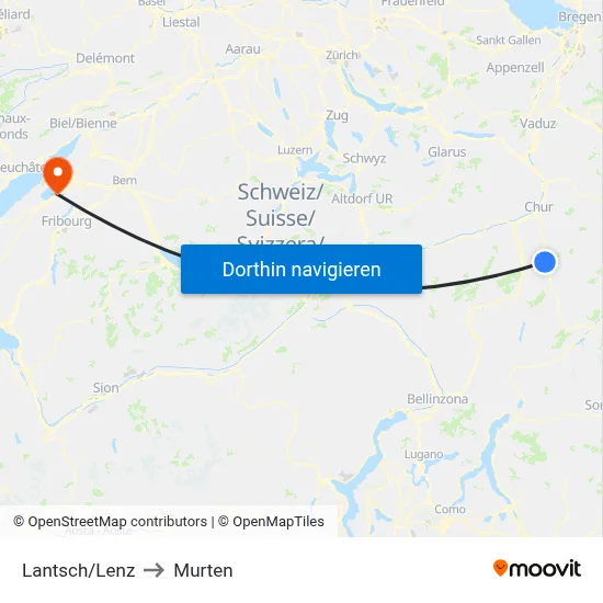 Lantsch/Lenz to Murten map