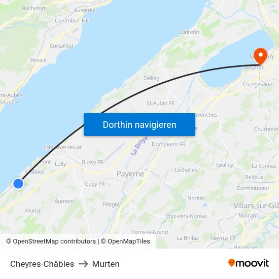 Cheyres-Châbles to Murten map