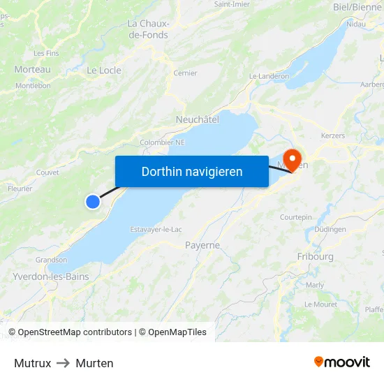 Mutrux to Murten map