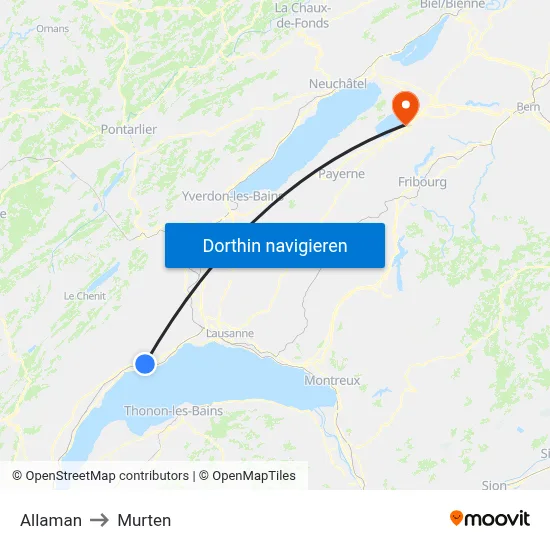 Allaman to Murten map