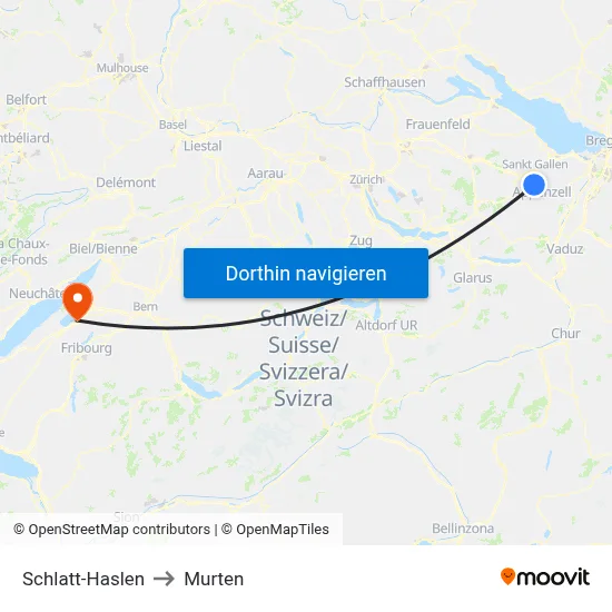 Schlatt-Haslen to Murten map