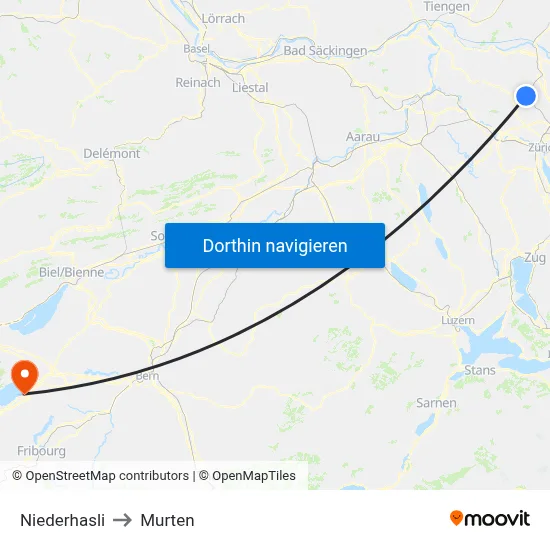 Niederhasli to Murten map