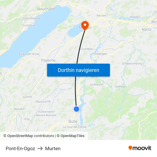 Pont-En-Ogoz to Murten map