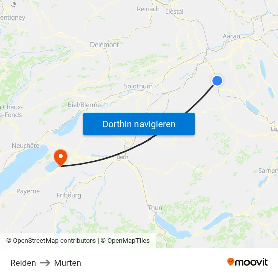 Reiden to Murten map