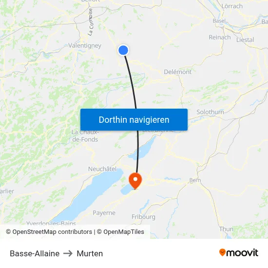 Basse-Allaine to Murten map