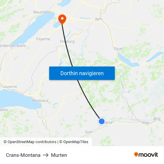 Crans-Montana to Murten map
