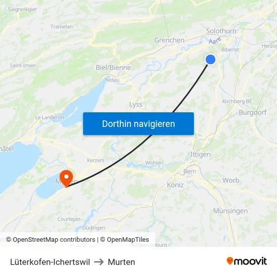 Lüterkofen-Ichertswil to Murten map