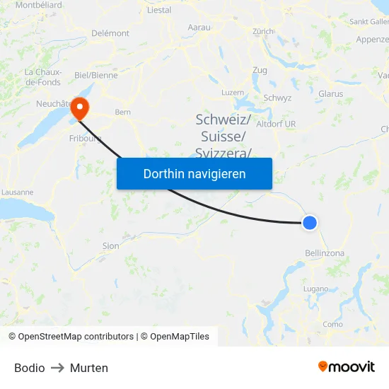 Bodio to Murten map