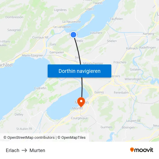 Erlach to Murten map
