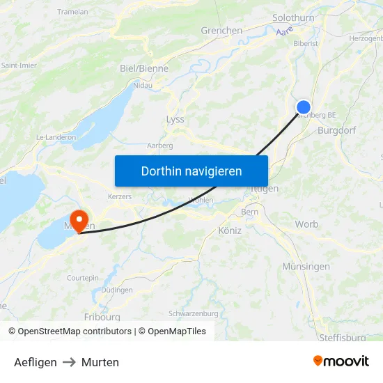 Aefligen to Murten map