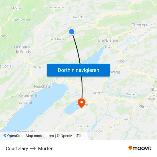 Courtelary to Murten map