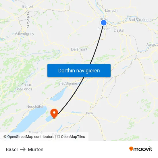 Basel to Murten map