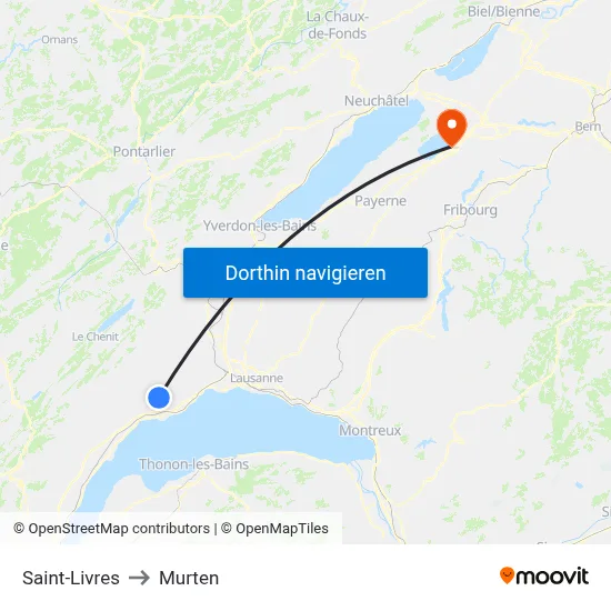 Saint-Livres to Murten map