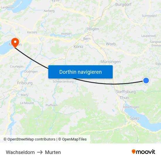 Wachseldorn to Murten map