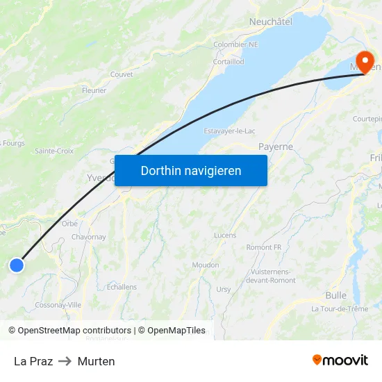 La Praz to Murten map