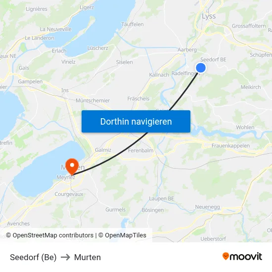 Seedorf (Be) to Murten map