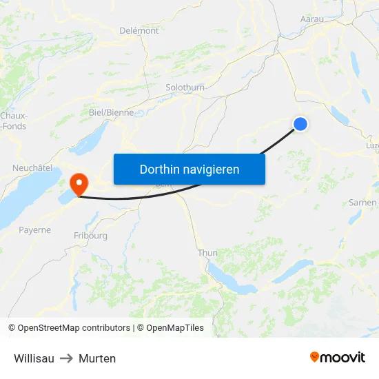Willisau to Murten map