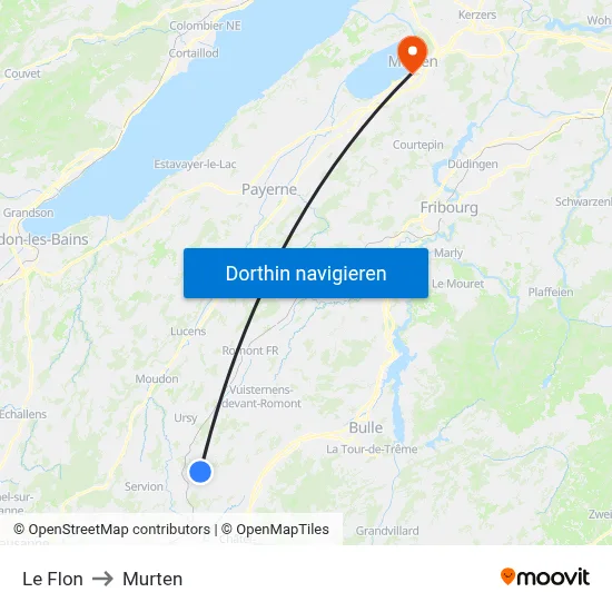 Le Flon to Murten map
