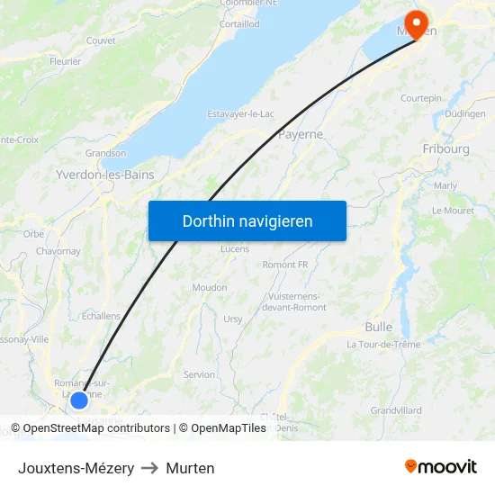 Jouxtens-Mézery to Murten map