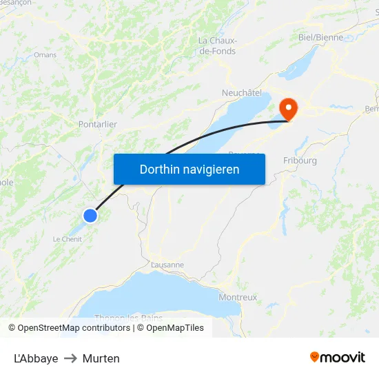 L'Abbaye to Murten map