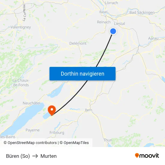 Büren (So) to Murten map