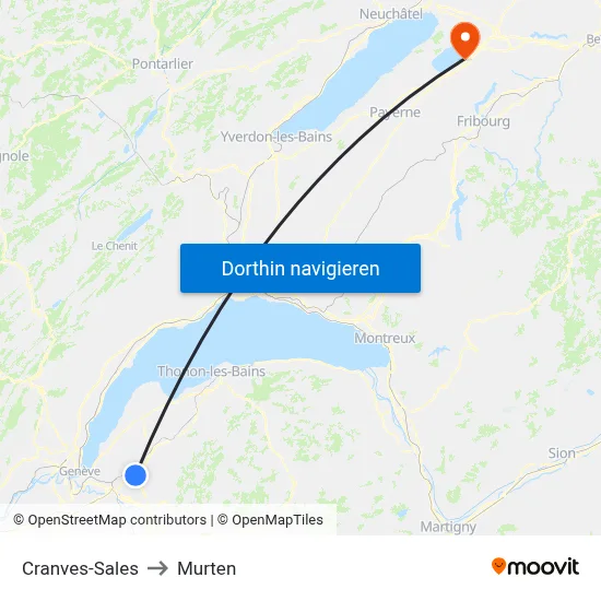 Cranves-Sales to Murten map