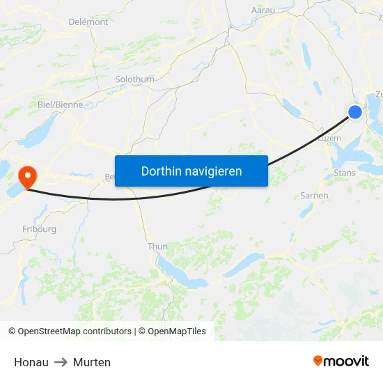 Honau to Murten map