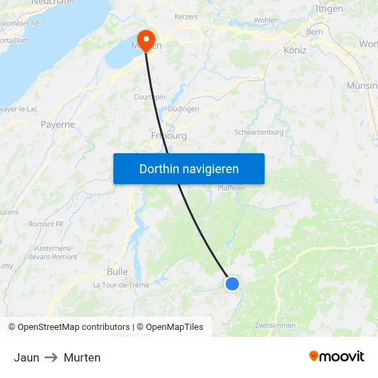 Jaun to Murten map