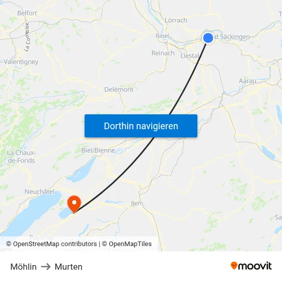 Möhlin to Murten map