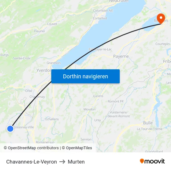 Chavannes-Le-Veyron to Murten map