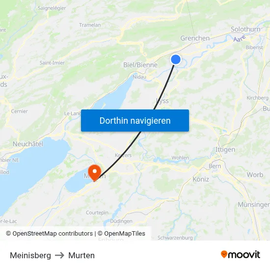 Meinisberg to Murten map
