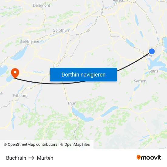 Buchrain to Murten map