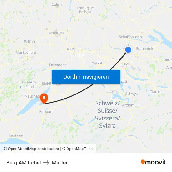 Berg AM Irchel to Murten map