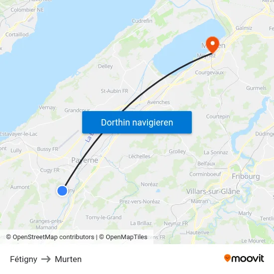 Fétigny to Murten map