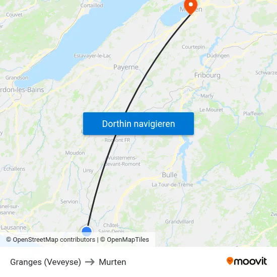 Granges (Veveyse) to Murten map