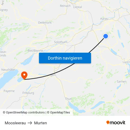 Moosleerau to Murten map