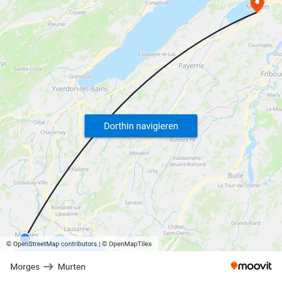 Morges to Murten map