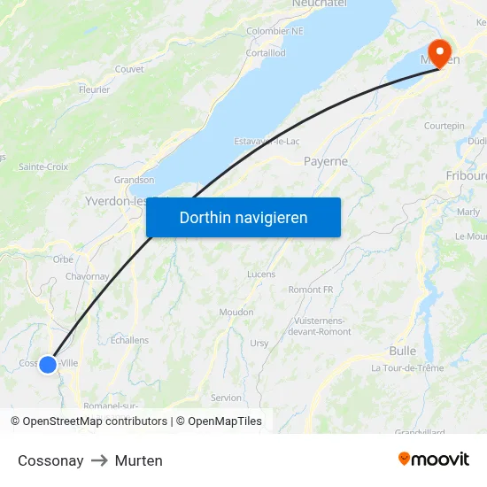 Cossonay to Murten map
