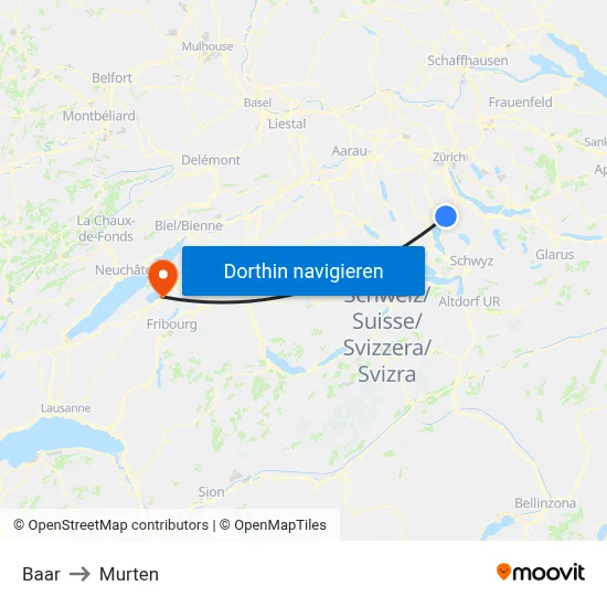 Baar to Murten map